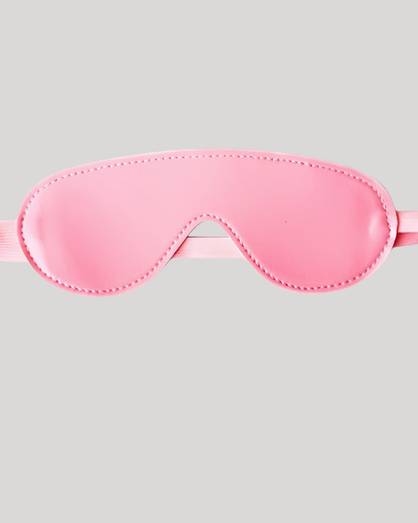 Pink faux leather adult blindfold with elastic strap