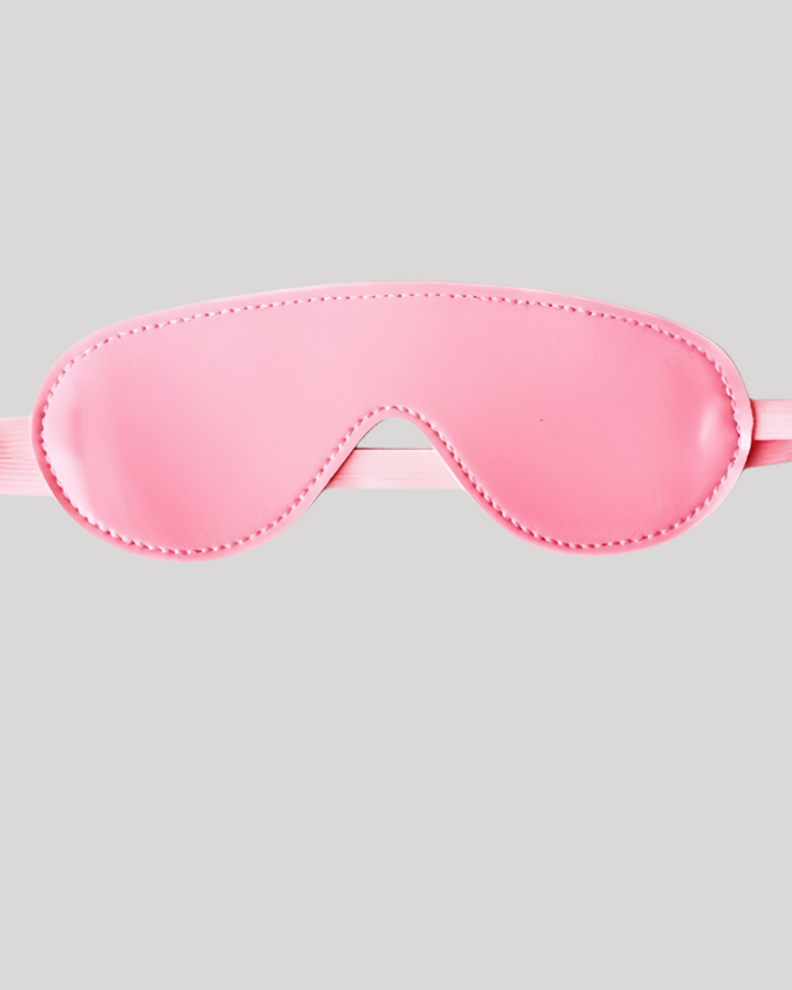Pink faux leather adult blindfold with elastic strap