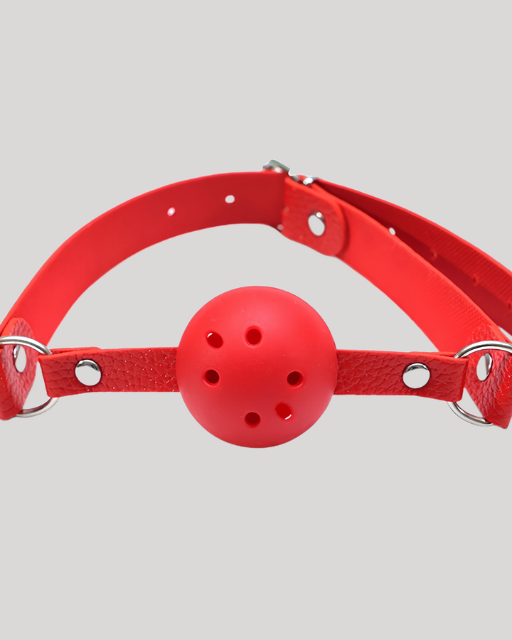 Red breathable silicone ball gag for adult use