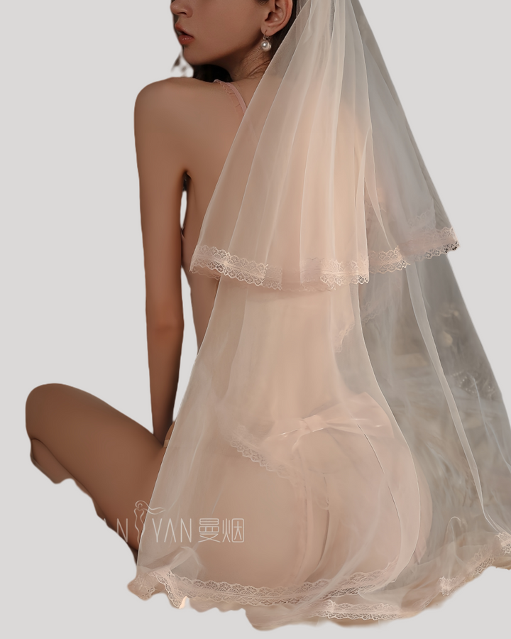back view of bridal sheer mesh teddy with floral embroidery