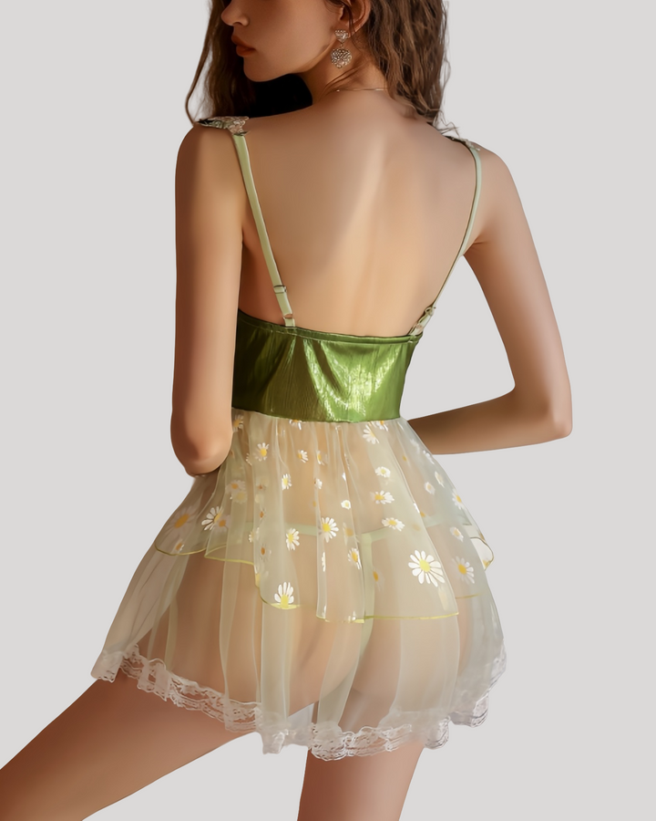 back view of sheer daisy fantasy babydoll