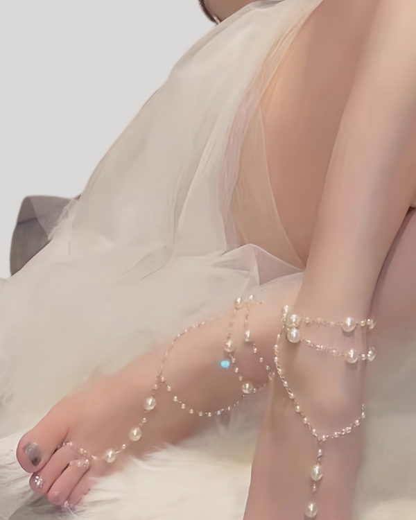 Elegant barefoot anklet with pink beads and faux pearls