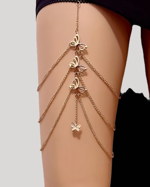 Gold butterfly thigh chain with layered draping