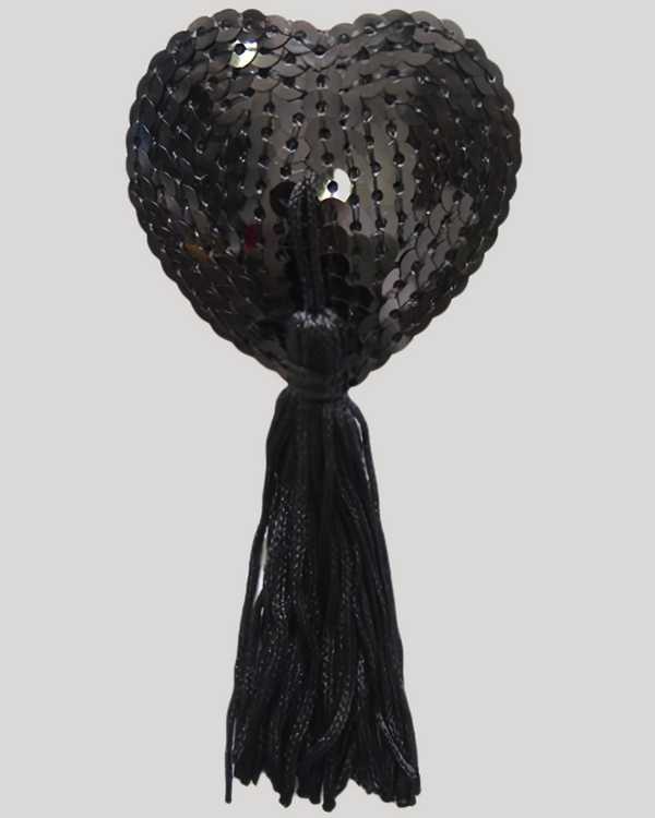 Black heart-shaped tassel nipple covers