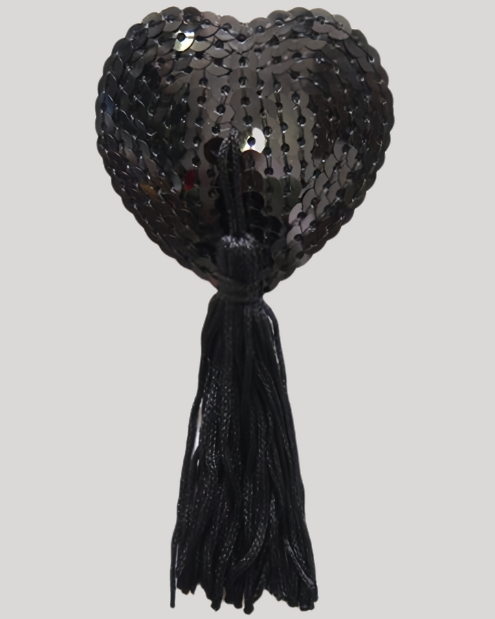 Black heart-shaped tassel nipple covers