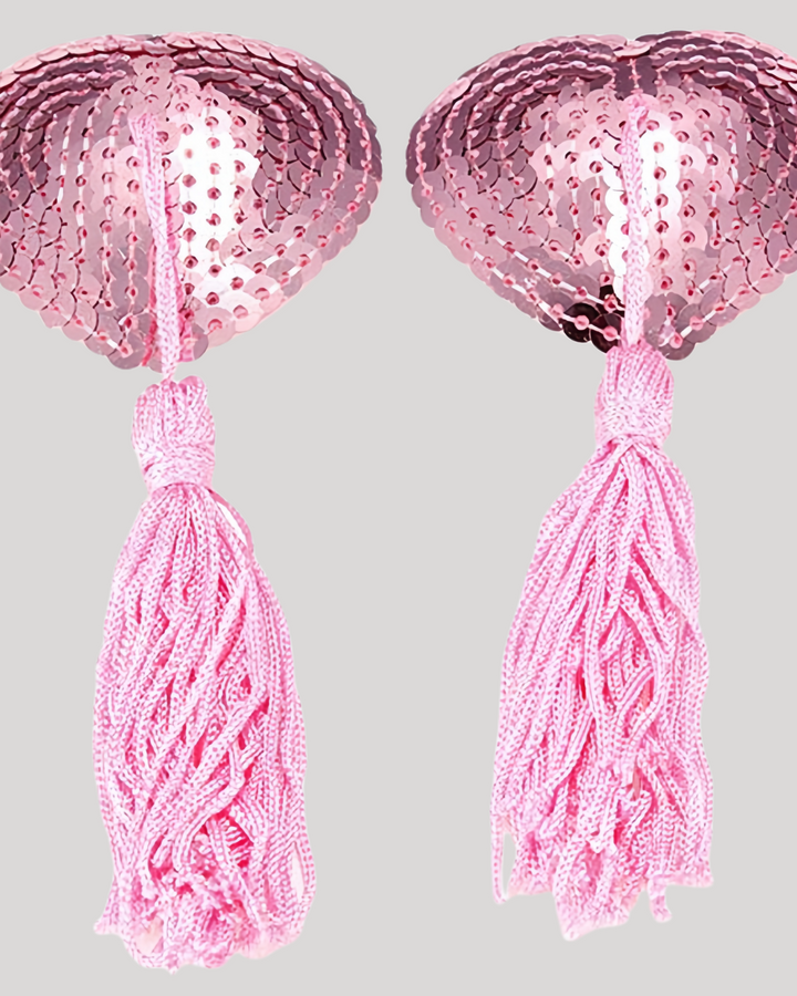 Pink sequin heart pasties with playful tassels
