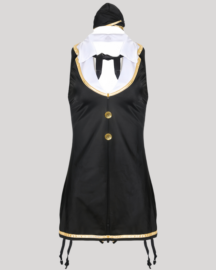 Empty display of black and gold flight uniform dress