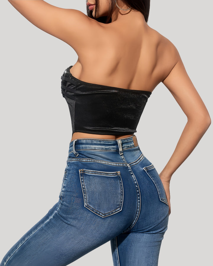 Back view showing snug velvet fit of the corset
