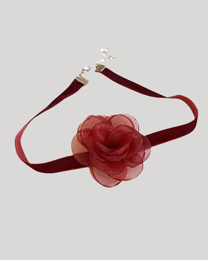 Red sheer bow velvet choker necklace