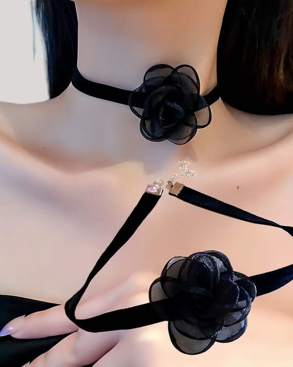 Black organza bow choker and matching accessory