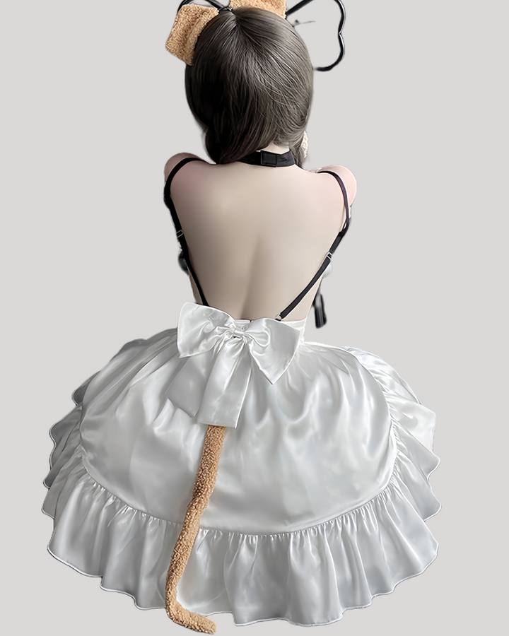Back view of costume showing satin bow and detachable tail