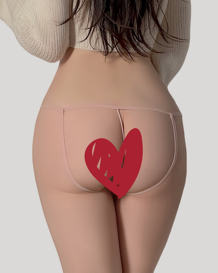 Back view of pink open-crotch thong with minimal straps