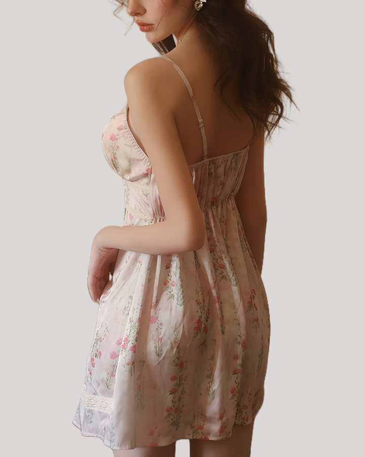 Back view of floral print babydoll with adjustable straps