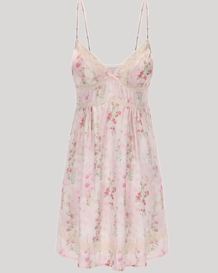 Flat lay of floral lace babydoll lingerie dress