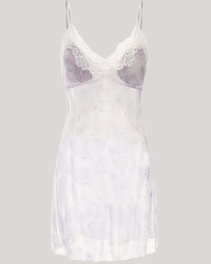 Flat lay of floral rose lace slip in pastel tones