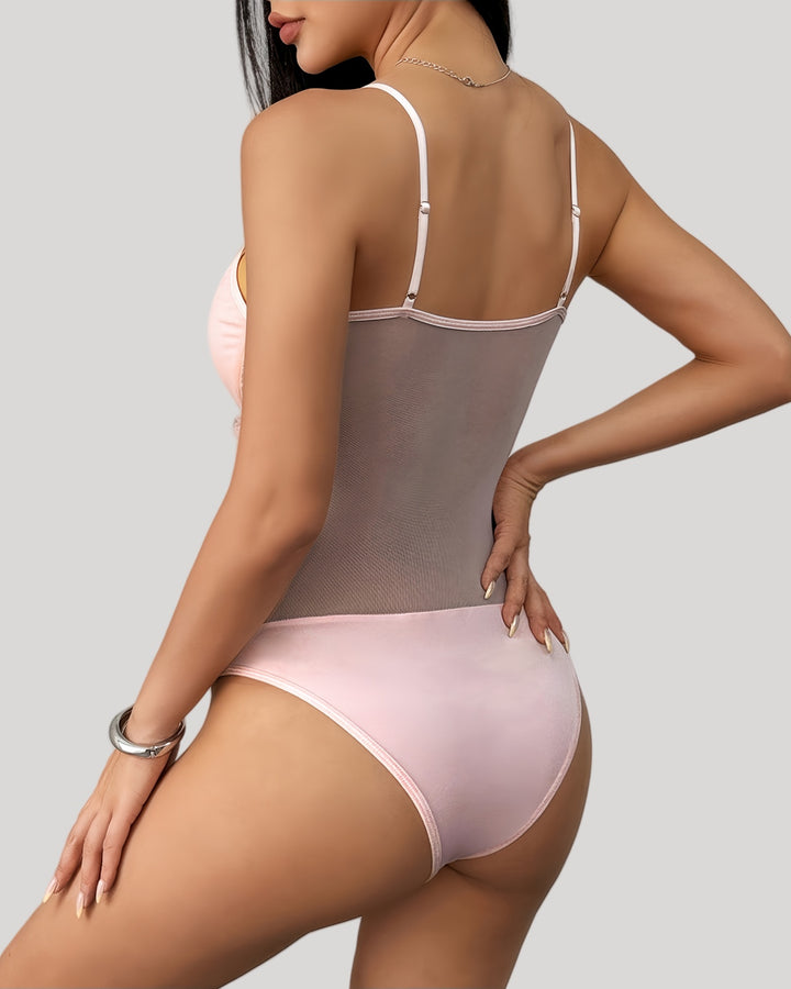 Pink sheer-back bodysuit – rear view