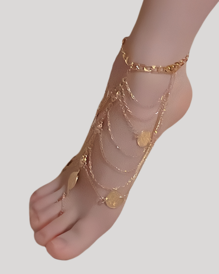 Gold layered barefoot anklet with boho accents