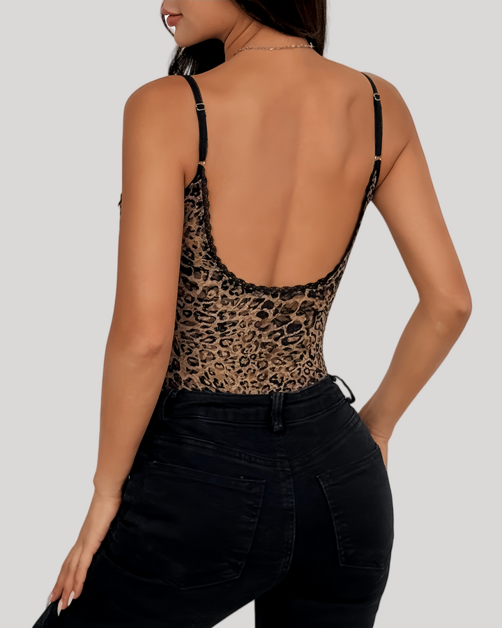 Back view of bodysuit showing low scoop and adjustable straps